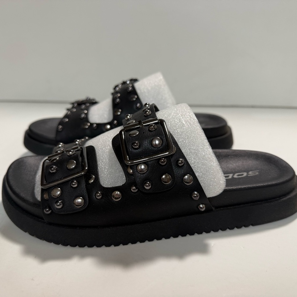 Soda Black PU Studded Slide Sandals